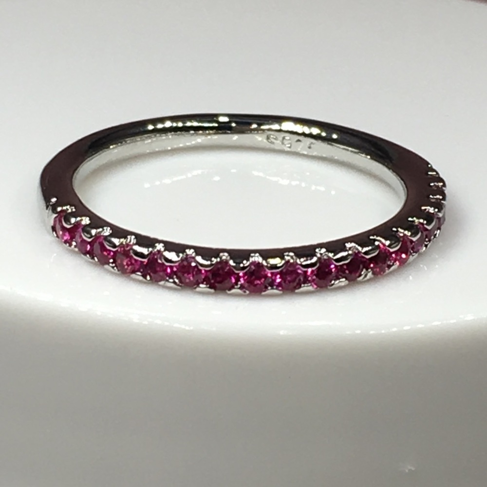 14k white gold ruby wedding band ring - Picture 4 of 8